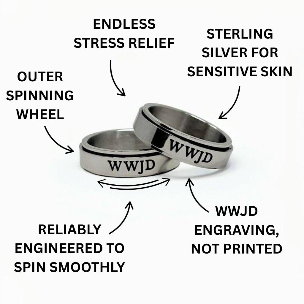 WWJD Christian Fidget Ring – Stainless Steel Spinner Ring for Anxiety Relief | Unisex Faith Jewelry for Teens, Women & Men