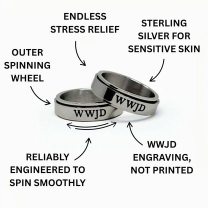 WWJD Christian Fidget Ring – Stainless Steel Spinner Ring for Anxiety Relief | Unisex Faith Jewelry for Teens, Women & Men