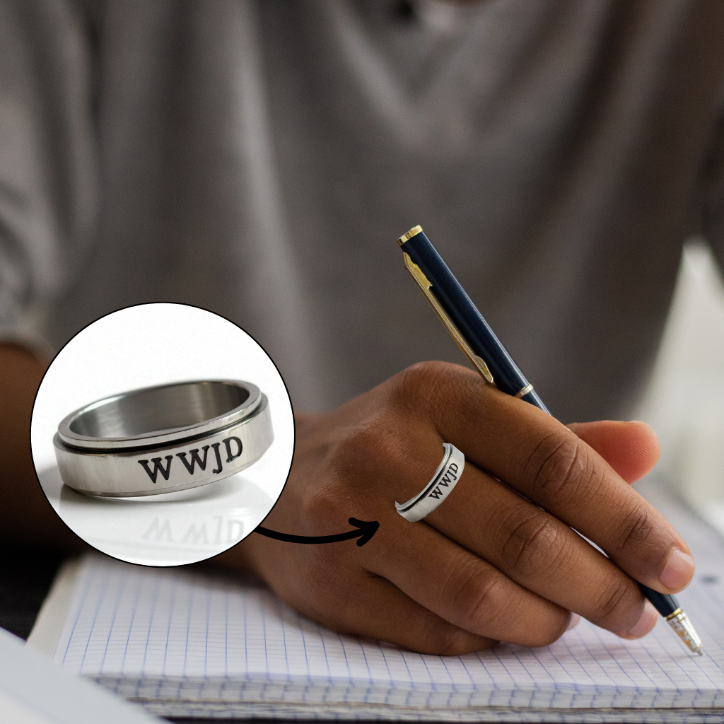 WWJD Christian Fidget Ring – Stainless Steel Spinner Ring for Anxiety Relief | Unisex Faith Jewelry for Teens, Women & Men