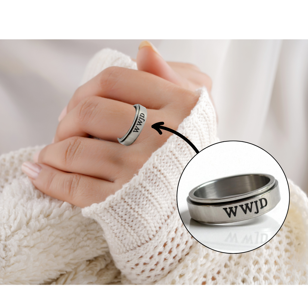 WWJD Christian Fidget Ring – Stainless Steel Spinner Ring for Anxiety Relief | Unisex Faith Jewelry for Teens, Women & Men