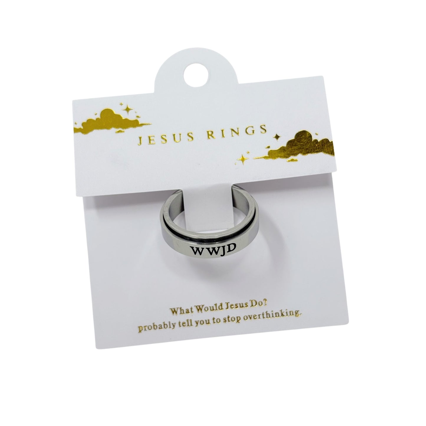 WWJD Christian Fidget Ring – Stainless Steel Spinner Ring for Anxiety Relief | Unisex Faith Jewelry for Teens, Women & Men