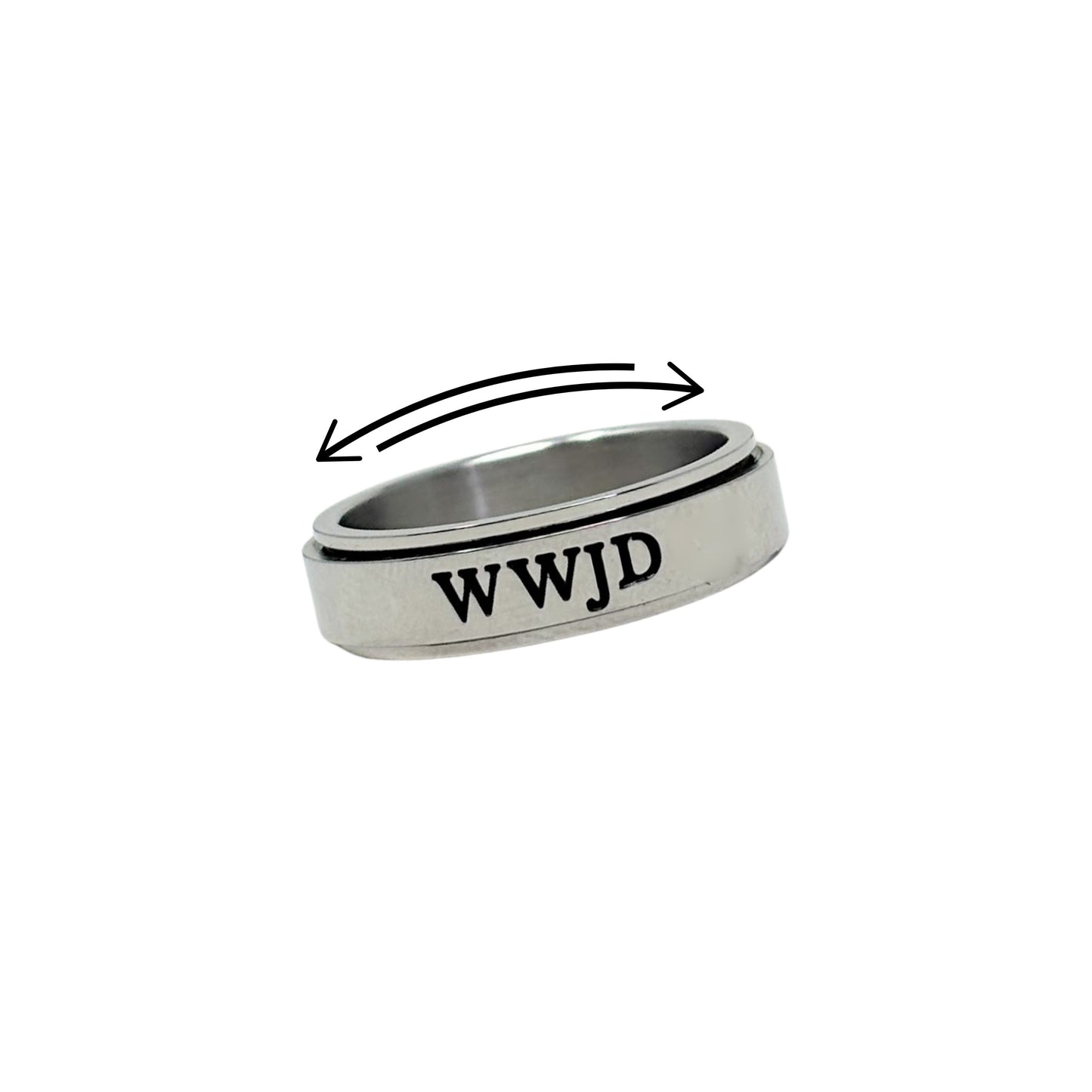 WWJD Christian Fidget Ring – Stainless Steel Spinner Ring for Anxiety Relief | Unisex Faith Jewelry for Teens, Women & Men