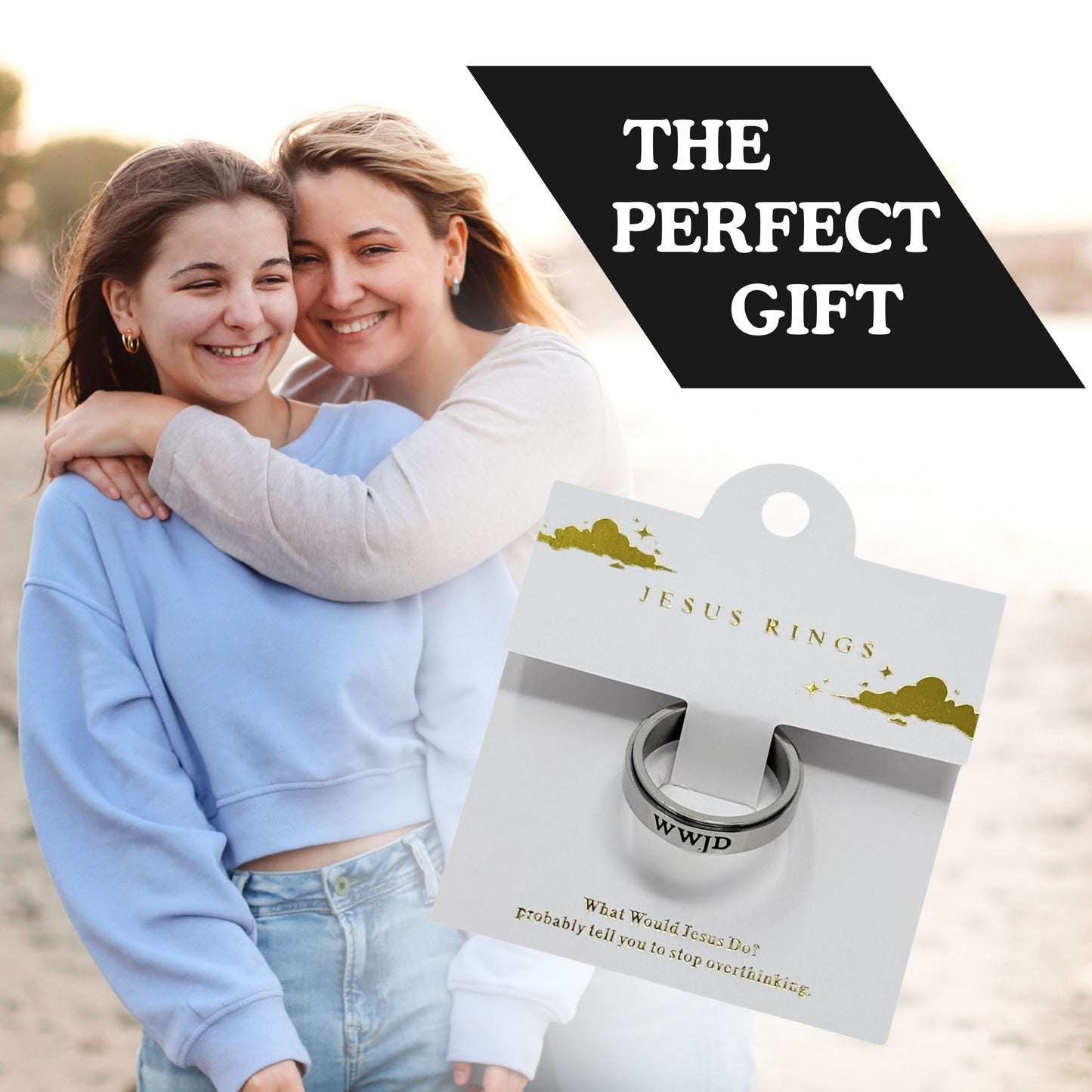 WWJD Christian Fidget Ring – Stainless Steel Spinner Ring for Anxiety Relief | Unisex Faith Jewelry for Teens, Women & Men