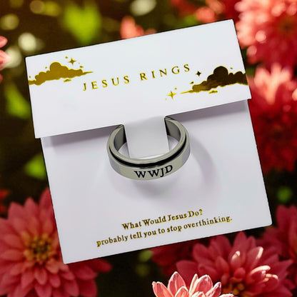 WWJD Christian Fidget Ring – Stainless Steel Spinner Ring for Anxiety Relief | Unisex Faith Jewelry for Teens, Women & Men