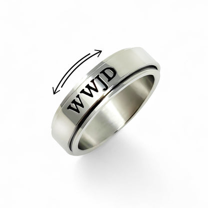 WWJD Christian Fidget Ring – Stainless Steel Spinner Ring for Anxiety Relief | Unisex Faith Jewelry for Teens, Women & Men